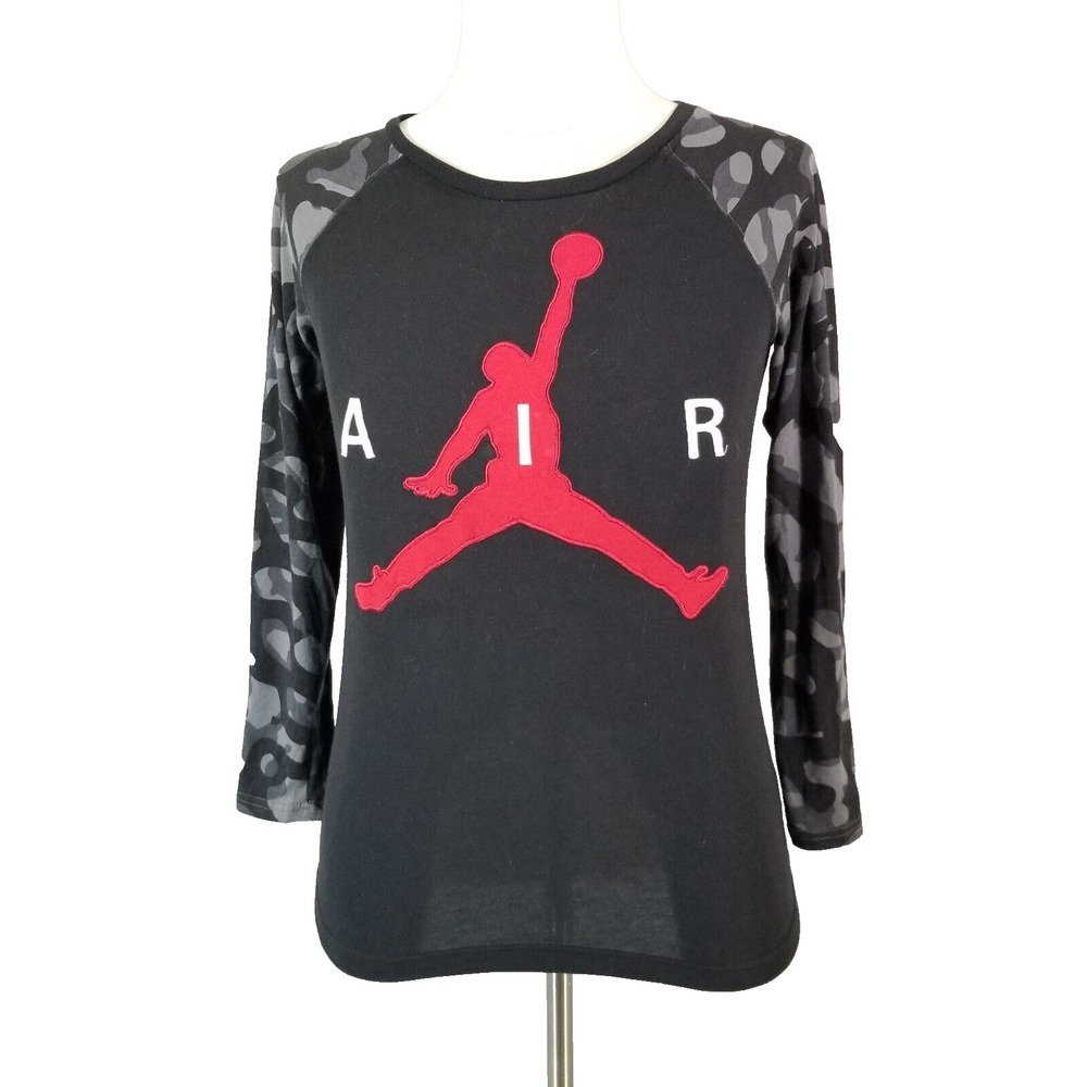 Jordan Nike Air shirt youth large black embroidered long sleeve retro